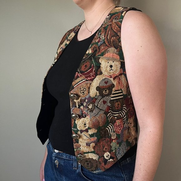 Vintage teddy bear vest jaquard waistcoat - Picture 3 of 14